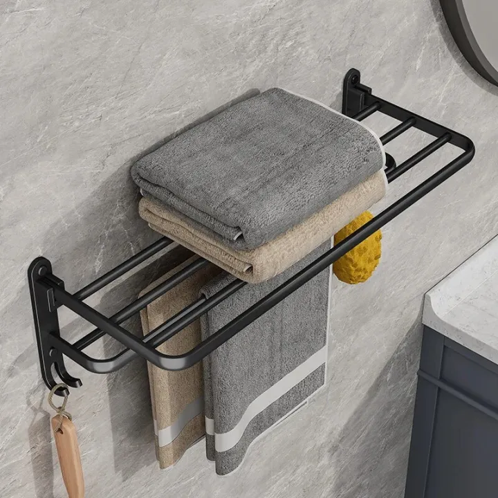 Matte%20Black%2050CM%20Folding%20Holder%20With%20Hook%20Towel%20Holder%20Wall%20Mount%20AluminumTowel%20Rack%20-%20Image%203