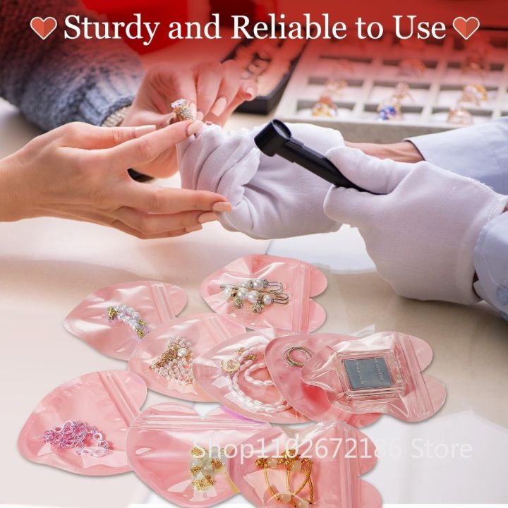 10-100%20Pcs%20Cute%20Pink%20Heart-shaped%20Self-sealed%20%20Bag,%20Party%20Valentine's%20Day%20Wedding%20%20Jewelry%20Earring%20Ring%20Storage%20Bag%20-%20Image%204