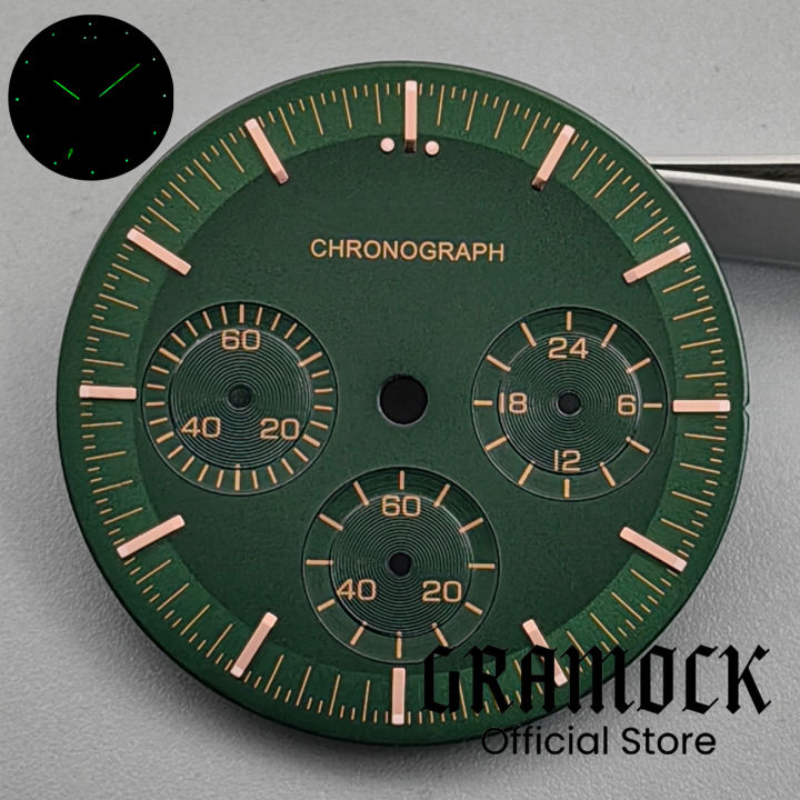 GRAMOCK%20No%20Logo%20Luminous%2031.5mm%20Black%20Green%20White%20Moon%20Watch%20Dial%206%20Hands%20For%20VK63%20VK63A%20Men's%20Quartz%20Watch%20Replacement%20Part%20-%20Image%204