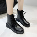 New Style Round Toe Square Heel Cross Strap Fashionable Women's Shoes Casual and Comfortable Plus Velvet Warm Short Boots.