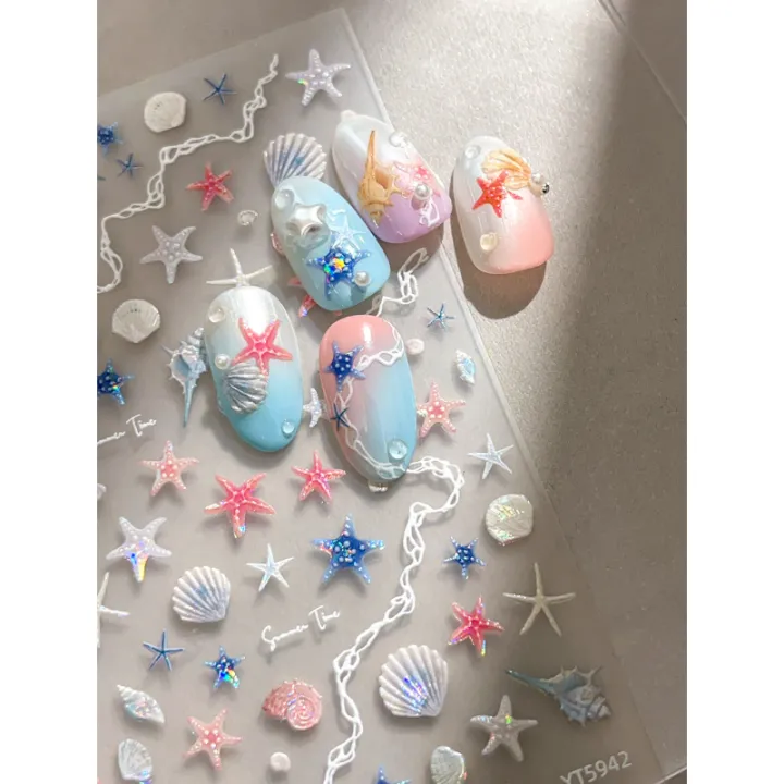 Shell%20Light%20Starfish%20Shell%20Nail%20Stickers%20Cute%20Starfish%20Decorative%20Stickers%20For%20Nails%20DIY%203D%20Self%20Adhesive%20Summer%20Manicure%20Decals%20-%20Image%204