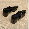 2025 Premium Leather Mary Janes - French Vintage Pointed Toe Pumps Chunky Heel Single Strap Shoes Buckle Decor.