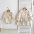 Autumn Sisters Dress Baby Bodysuit Flower Embroidery Dress For Infant Girls Toddler Outfit Sisters Lace Collar Princess Dress.