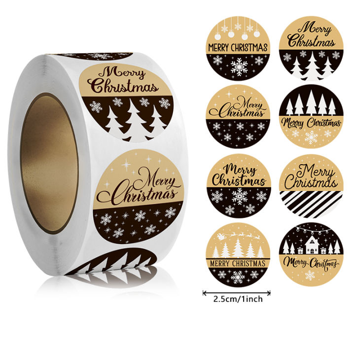 500pcs/ROLL Kraft paper Christmas stickers New Year Thank you stickers ...