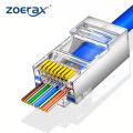 ZOERAX 50/100pcs Shielded RJ45 CAT5 CAT6 Pass Through Connectors 1.1mm Hole Modular Plug Gold Plated 3 Prong 8P8C Ethernet Ends. 