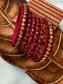 Silk thread and kundan bangles set - 6 piece deep red gorgeous churi - Colour can be customised. 