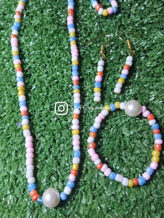 matching beads pendant, bracelet, ring and earrings set/ beaded set/ handmade beaded jewelry set/ seed beads jewelry set / with free gift