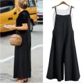 Women's Summer Sleeveless Jumpsuit Solid Color Wide Leg Bib Overalls Casual Loose Cotton Linen Straps Dungaree.