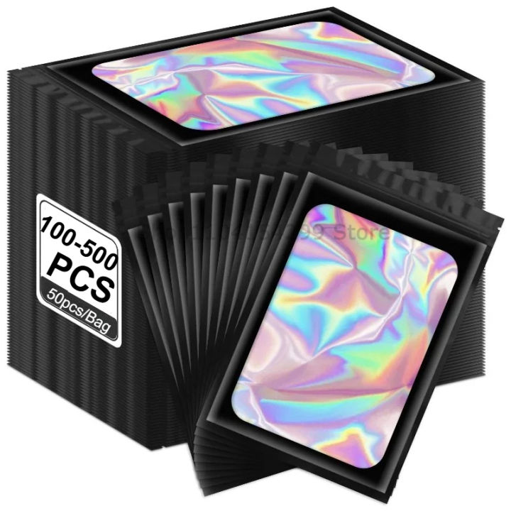 50-500Pcs Holographic Ziplock Bags Plastic Laser Iridescent Zip Bags for Manicure Eyelash Display Earrings Ring Storage Bag