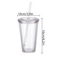 Reusable Double Layer Transparent Plastic Water Cup Portable Double Layer Straw Cup Home Classic Acrylic Water Cup Coffee Cup.
