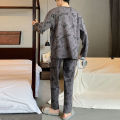 Two-Piece Set Autumn Winter Women Pajamas Men Long-Sleeved Cartoon Letters Bear Pullover Sleepwear Ladies Big Size Homewear.