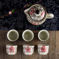 Teapot + 6 Cup Set Dorm Office Tea Set Small Pink Flowers Painted. 