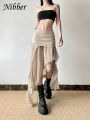 Nibber 2026 Summer Solid Color Simple All-match Casual Fimbriate High Street Trendy Cool Women's Laminated Ruffled Skirt.