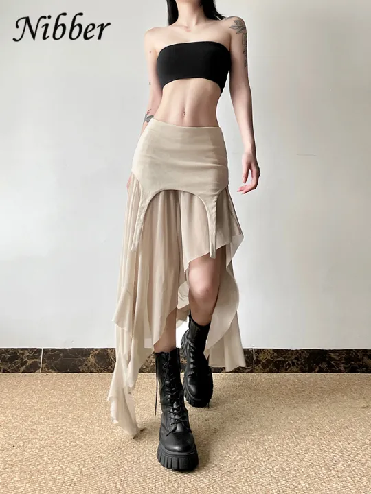 Nibber%202026%20Summer%20Solid%20Color%20Simple%20All-match%20Casual%20%20Fimbriate%20High%20Street%20Trendy%20Cool%20Women's%20Laminated%20Ruffled%20Skirt%20-%20Image%206