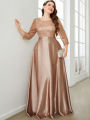 Mgiacy Crew neck long sleeve sequin patchwork satin long gown ball dress Party dress Bridesmaid dress. 