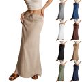Women Low Waist Skirts Summer Casual Vacation Drawstring High Elastic Waist Skirts Simple Solid Comfy Bodycon Long Maxi Skirts. 