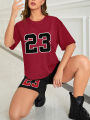 Women's Summer Set Number 23 Print Casual Shorts Set Sports Women's Shirt Shorts 2 Piece Street Wear Set Womens Summer Clothes. 