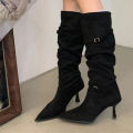 New Women's Fashion Boots for Autumn and Winter2025 Casual Style Pointed Toe Stylish High Heels Suede Texture Elegant Long Boots. 