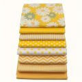 8pcs Yellow Floral Polka Dot Cotton Fabric | Precut Squares for Quilting DIY Crafts. 