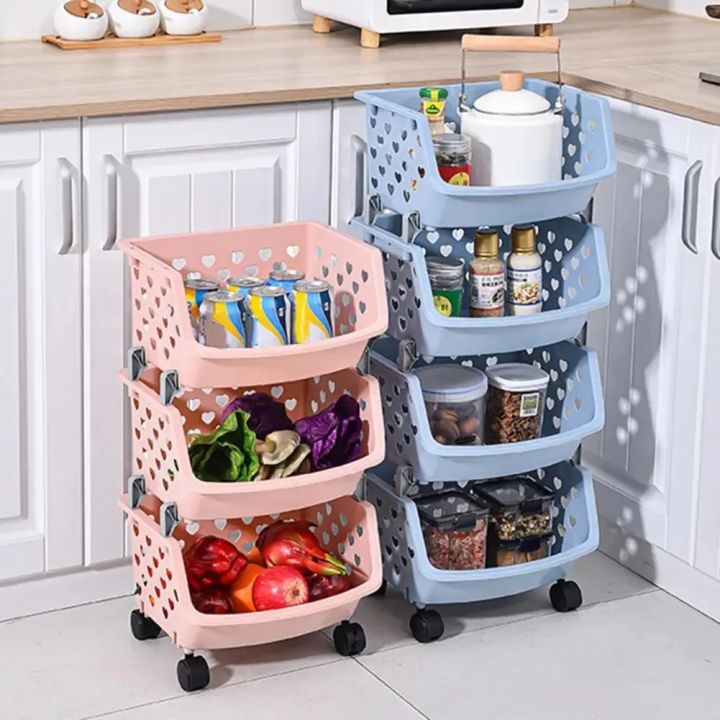 4 Layer Fruit Vegetable Organizer Storage Basket Multifunctional High Capacity Stackable Hollow-out for Kitchen