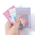 50Pcs Thick Smell Proof Mylar Bag Holographic Laser Color Plastic Packaging Pouch Jewelry Retail Storage Pouch  Zip Lock Bag. 