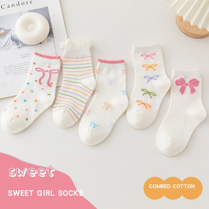 5%20Pairs%20Bow%20Ties%20Kids%20Girls%20Mid-calf%20Socks%20Sweet%20Selected%20Combed%20Cotton%20Solid%20Breathable%20Comfortable%20Children's%20Socks%20for%20Girls%20-%20Image%203
