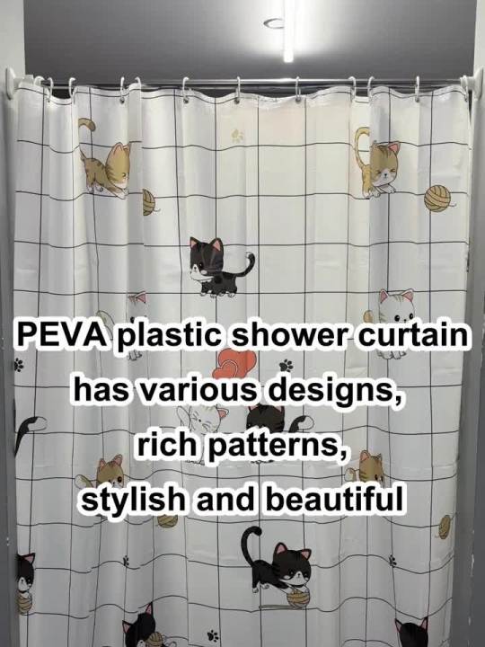Simple cartoon naughty cat shower curtain Bathroom shower curtain easy to clean and scrub PEVA waterproof material light opaque