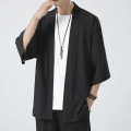 Men's Japanese Kimono Shirts Casual Open Stitch Lightweight Yukata Fashion Black Cardigan 3/4 Sleeve Outwear for Summer Vacation. 