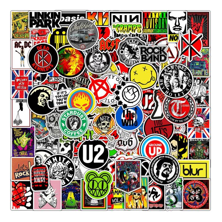 100Pcs Classic Rock Stickers DIY Stickers Scrapbooking Phone Luggage Skateboard Waterproof Decals