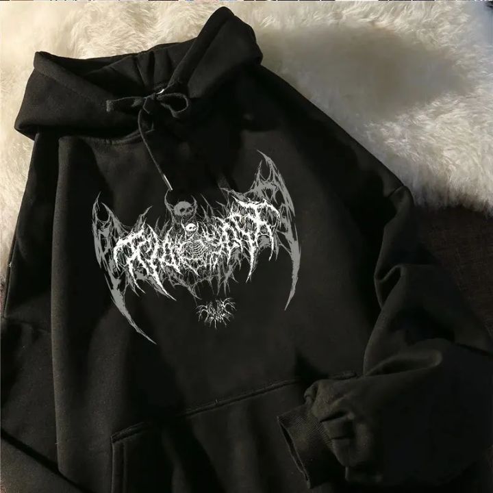 Skull Graphic Printed Long Sleeve Men Hooded Women's Sweatshirt Gothic Top Black Punk Style Fashion Cool Girl Unisex Hoodie
