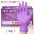 50/100PCS Violet Nitrile Gloves Disposable Purple 5Mil Food Grade Household Gloves for Women Cleaning Gardening Kitchen Gloves. 