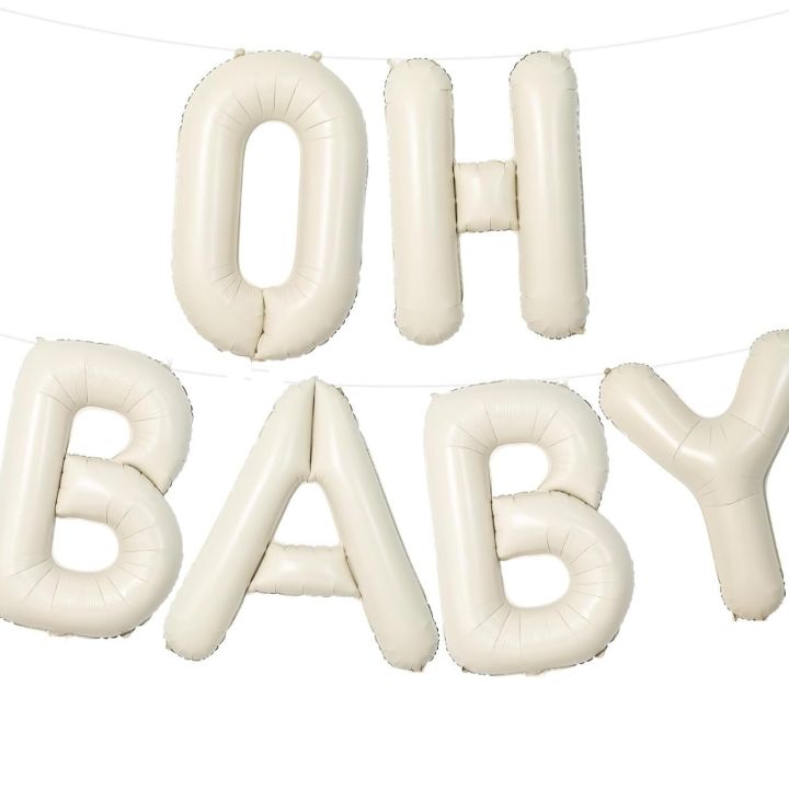 40inch Cream Beige Oh Baby Shower Letter Balloons Beige Foil Letter Balloons for Gender Reveal Decoration 1st Birthday Backdrop