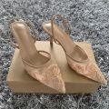 Black Embroidered Mesh Slingback High Heels Sandals for Women Designer Shoes Woman Elegant Style Wedding Party Pumps. 