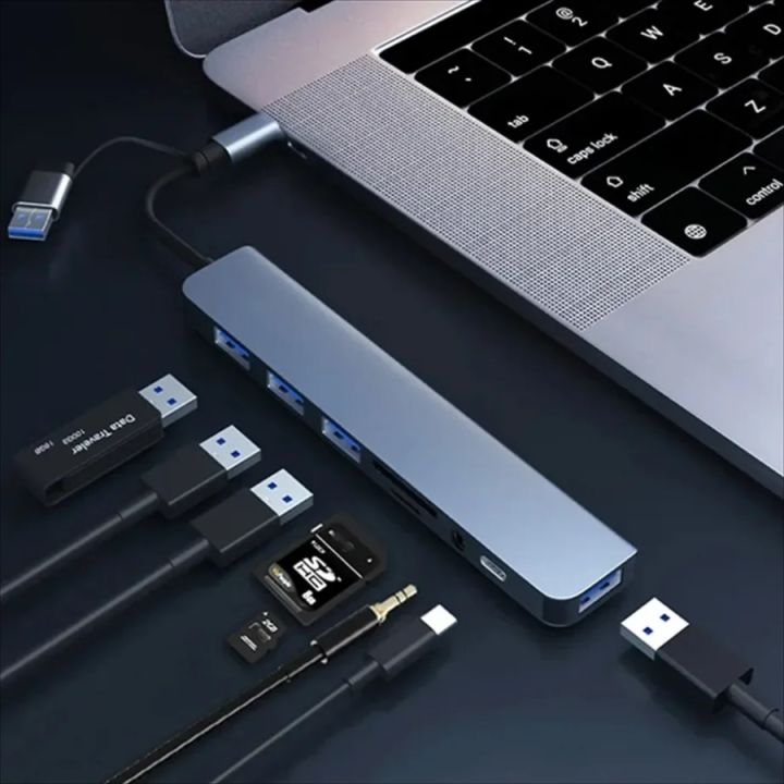 NEW%208%20in%202%20USB%20+Type%20C%20HUB%20Docking%20Station%20with%203.5mm%20Audio%20Jack%20Adapter%20Micro%20SD%20Card%20Reader%20Laptop%20Tablet%20Phone%20Disk%20Converter%20-%20Image%203