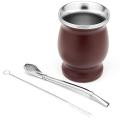 8oz Yerba Mate Gourd Set Yerba Mate Cup Bombilla Mate Straw and Cleaning Brush Stainless Steel Double-Wall Easy to Clean.