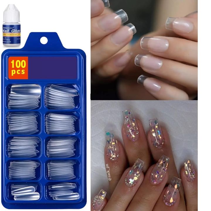 100Pcs Artificial Nail Tips Acrylic Transparent Nails Manicure Diy ...