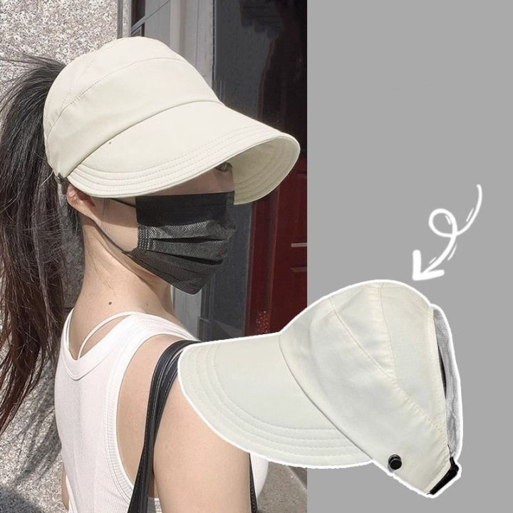 Anti-UV Women Cap Wide Brim Breathable Foldable Sun Hat Mask Hang Outdoor Sport Visor Quick Drying Sunscreen Hiking Cycling Hat