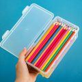 2pcs Large Capacity Transparent Plastic Pencil Boxes, Portable Tension Mount Storage Organizer for Oil Pastels, Crayons. 