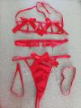 Red Floral Lace Garter Lingerie Set With Choker Women Intimates 2022 Underwire Bra And Thongs Ladies Underwear Set. 