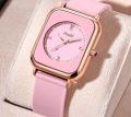 New Ladies Square Wristwatch Super Soft Silicone Belt-pink. 