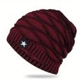 1PC New Unisex Slouchy Winter Hats Add Fur Lined Men And Women Warm Beanie Cap Casual Five-pointed Star Decor Winter Knitted Hat. 
