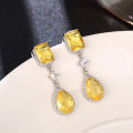 Huitan Fresh Pink/Yellow Cubic Zirconia Dangle Earrings for Women Temperament Elegant Female Earrings Engagement Wedding Jewelry. 