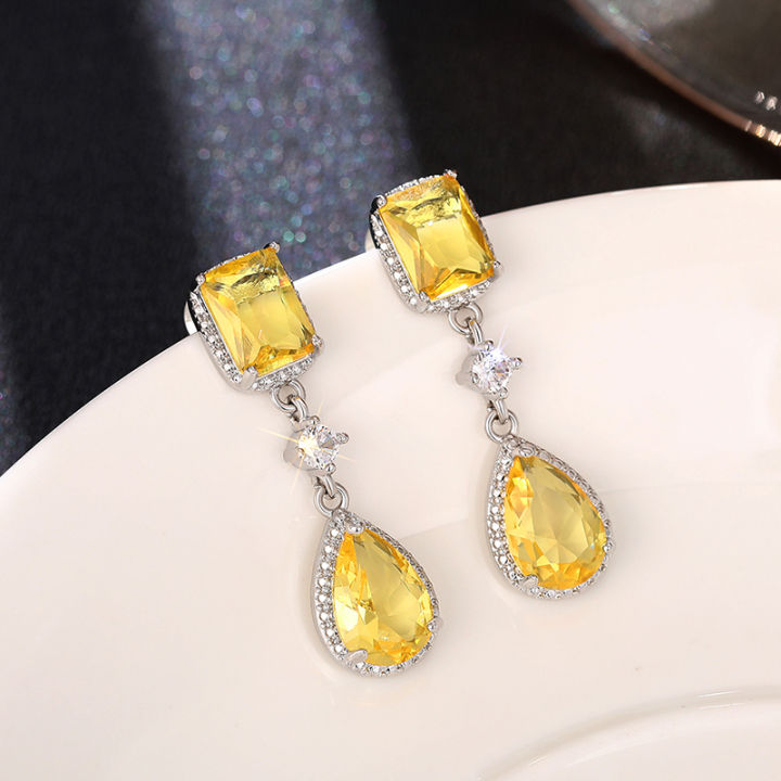 Huitan%20Fresh%20Pink/Yellow%20Cubic%20Zirconia%20Dangle%20Earrings%20for%20Women%20Temperament%20Elegant%20Female%20Earrings%20Engagement%20Wedding%20Jewelry%20-%20Image%205