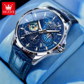 OLEVS 5538 Moon Phase Men's Watches Chronograph Luminous Dial Quartz Watch for Man Waterproof Fashion Genuine Wristwatch.
