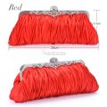 Fashionable and Vintage Ruched Satin Clutch Hand Bag with Silver Floral Clasp. 