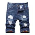 Personalized Ripped Denim Shorts for Men, Retro and Nostalgic Hip-hop High Street Stretch Straight Fashion Short Jeans Male.