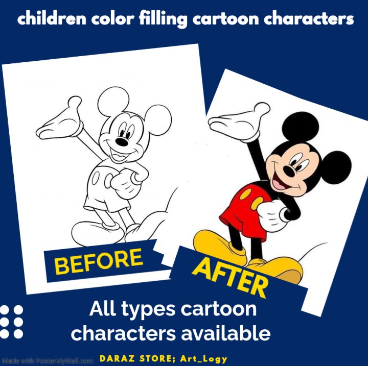 mini cartoon characters color filling book for kids coloring book for ...