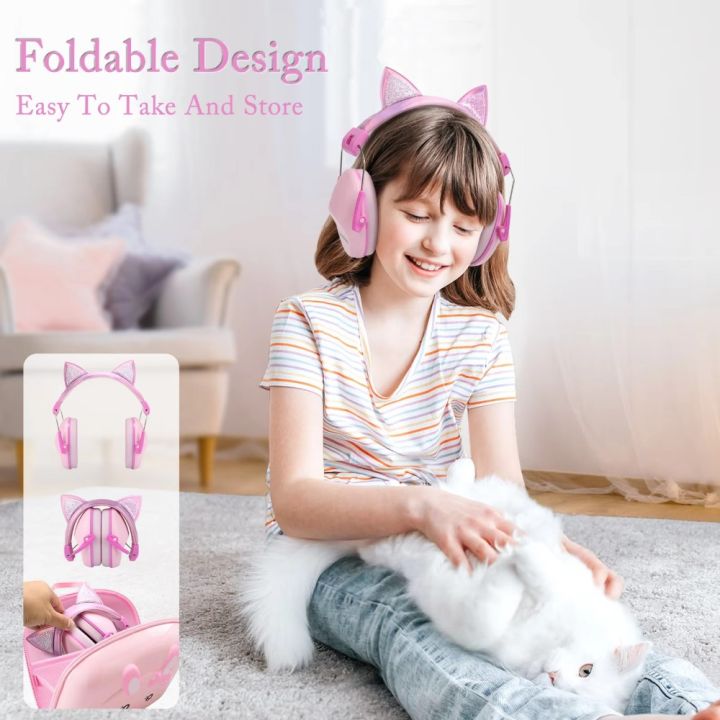 Cute Children Anti-Noise Earmuffs Pink Cat Ears Kid Hearing Protection Adjustable Ear Protector For Study Sleep Noise Cancelling
