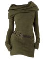 European and American fashion women's temperament commuter pile collar solid color knitted dress. 