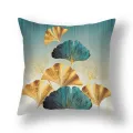 1pc ginkgo leaf Teal Gold Pillow Cushion Cover Square Soft Polyester Plant Leaves Ginkgo Biloba Throw Pillowcase. 